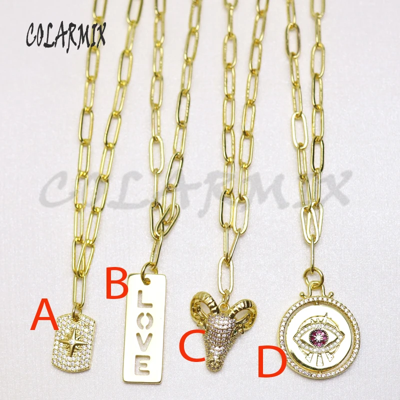 

5 pieces Multi pendants choker necklace link chain necklace zircon charm jewelry letters necklace for women 51005