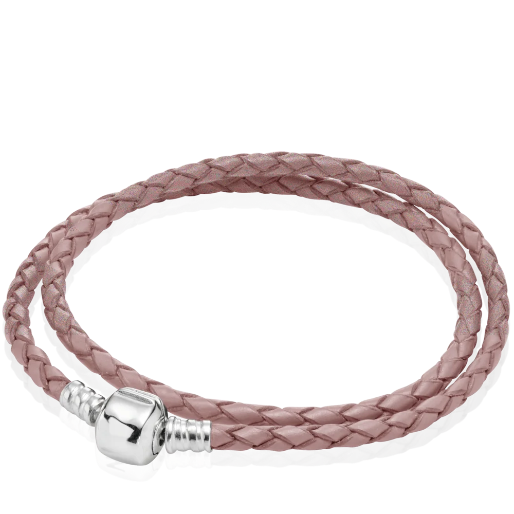 

FORVIONA Double Woven Genuine Leather Ball Clasp Snake 925 Sterling Silver Bracelets Bangle Bead Charm DIY Jewelry