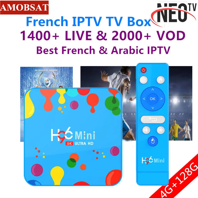 H96 Мини Android 9,0 Smart tv Box 6K H.265 Wifi HD проигрыватель google Youtube телеприставка+ 1 год NEO pro французская IP ТВ подписка