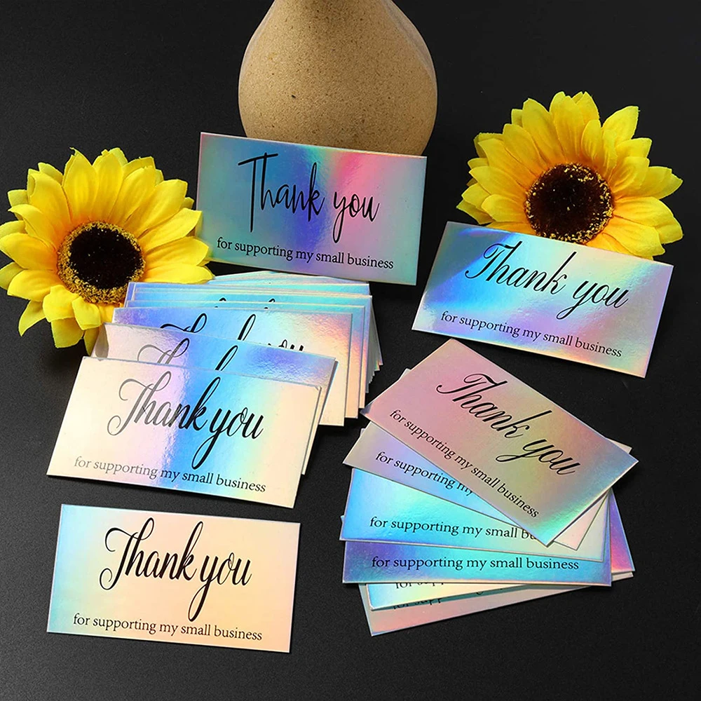 

50 Sheets/lot 5*9 CM Colorful Laser Thank You Greeting Card Gift DIY Decoration Business Cards