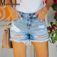 2021 women summer fashion ripped tassel straight jean shorts washed distressed jeans shorts casual zipper street denim shorts