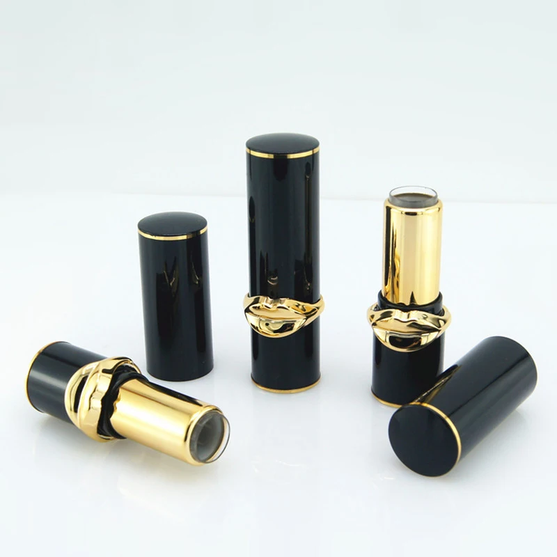 

12.1mm Empty Lip Stick Tubes Black Gold Lipstick Tube Packaging Round Plastic Lipbalm Container for Cosmetics Lip Beauty Bottle