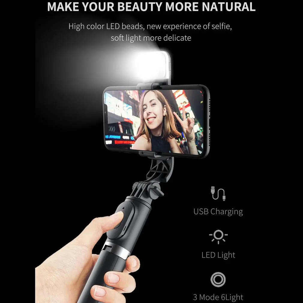 

Wireless Selfie Stick With Fill Light Mobile Phone Live Broadcast LED Triangle Bracket Anchor Beauty Light
