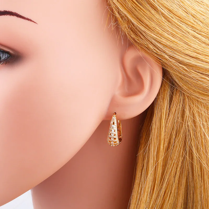 Модные Роскошные хрустальные полые серьги золотые с камнем ювелирные изделия из