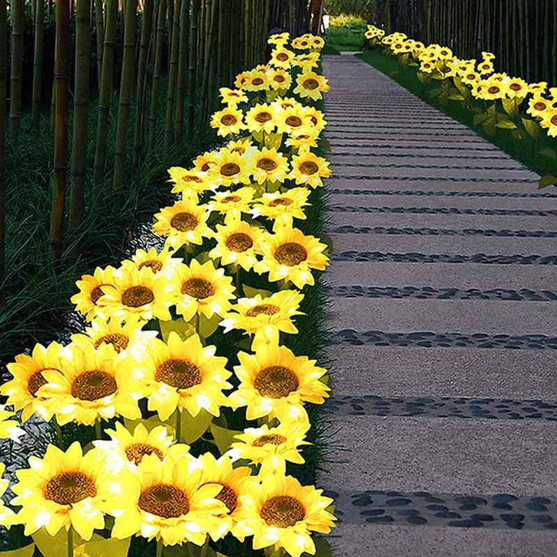 Садовое украшение светодиодная лампа подсолнуха на солнечной батарее газонная