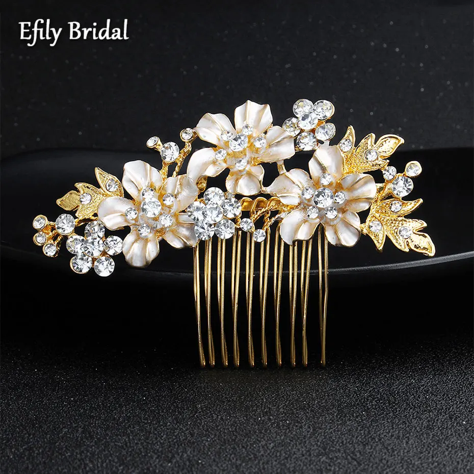 

Efily Rhinestone Flower Bridal Hair Comb Clip Wedding Hair Accessories Crystal Hairpin Head Jewelry for Women Bridesmaid Gift