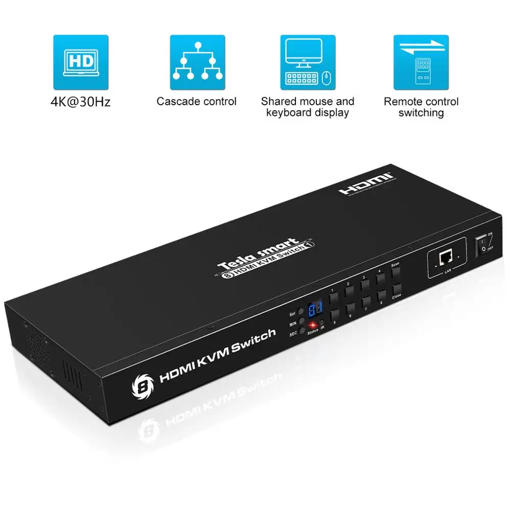 USB HDMI KVM переключатель 8 портов Lan переключатель KVM 8 портов KVM переключатель Поддержка 4K 30Hz Ultra HD клавиатура и мышь Порт ИК-пульт USB 2,0