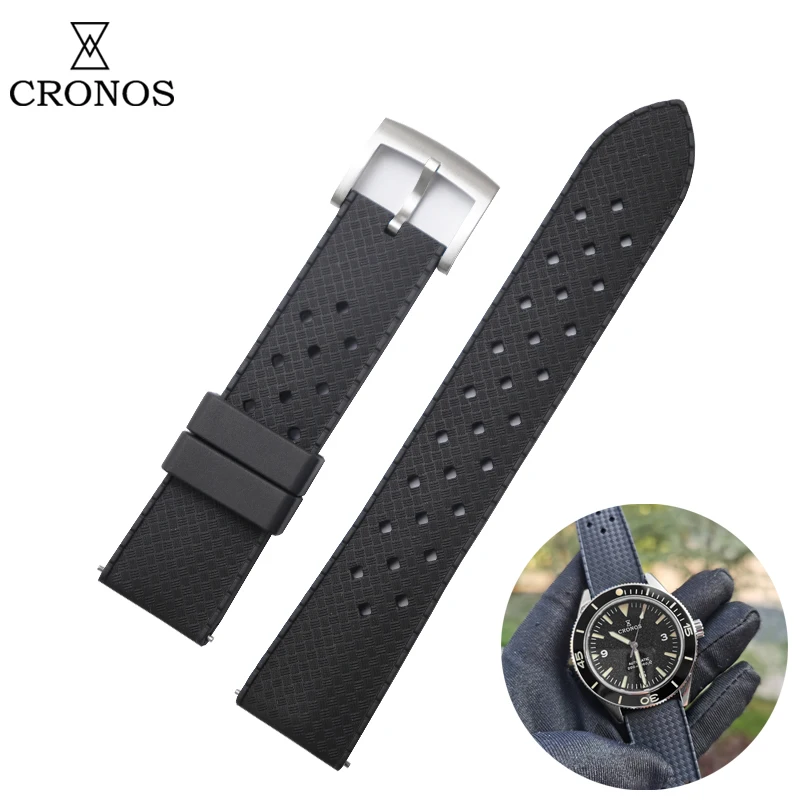 

Cronos Tropical Rubber Strap 20 mm Stainless Steel Bronze Tongue Buckle Brushed