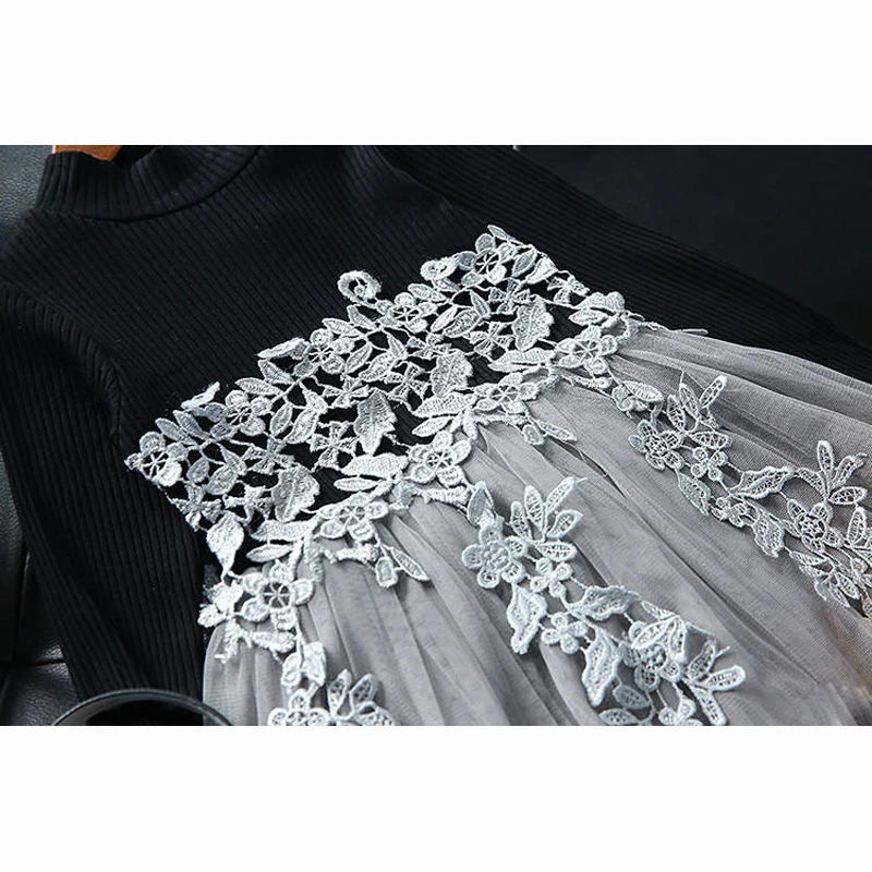 Детское трикотажное платье-свитер для девочек вечерние кружевные платья