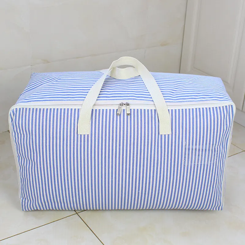 blue stripe Портативный шкаф для одежды сумка дышащая сумка для хранения с ручкой Анти-пыль пакет одеяло Органайзер Домашний Органайзер с рисунком - Цвет: blue stripe