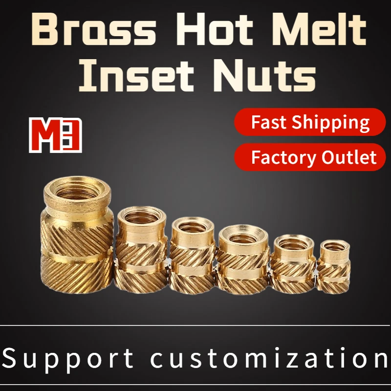 

Brass Hot Melt Inset Nuts Heating Molding Copper Thread Inserts Nut SL-type Double Twill Knurled Injection Brass Nut M2M3 100Pcs