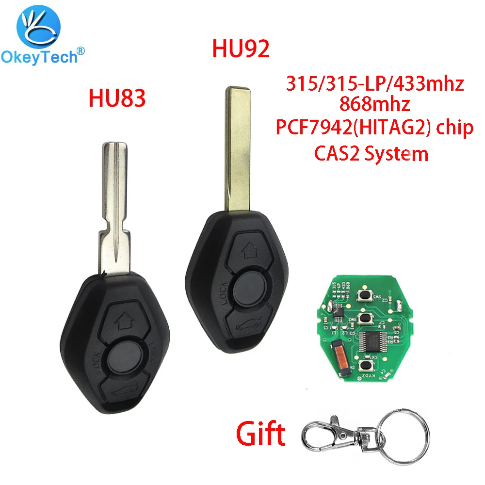 OkeyTech CAS2 System Car Remote Key 3 buttons for BMW 3/5/7 Series 315LP Mhz 315/433/868mhz with PCF7942 Chip HU58 HU92 Blade