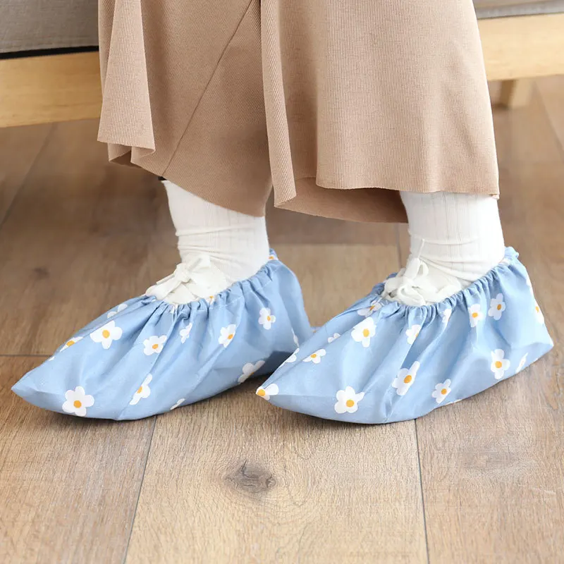 

Women 1 Pair Washed Cloth Shoes Covers Thick Wear-resistant Foot Cover Girls Indoor Dust Foot Cover Solid Color Shoe Accessories