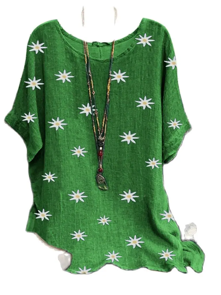 

2021 summer new round neck Pullover short sleeve printing loose large women's medium length T-shirt female top tees women woman