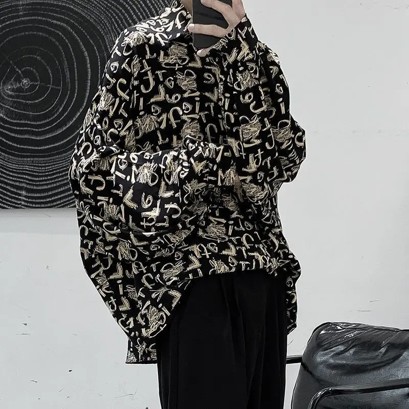 

Long-sleeved shirt men loose-fitting Korean trend cool all-match blouse 2022 summer handsome Hong Kong Vintage aesthetic jacket