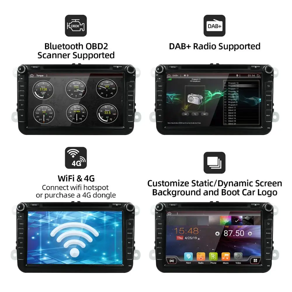 Автомобильный DVD плеер с Android 10 GPS навигация Радио для Volkswag/Golf/Tiguan/Skoda/Seat/Altea/Skoda Wi Fi