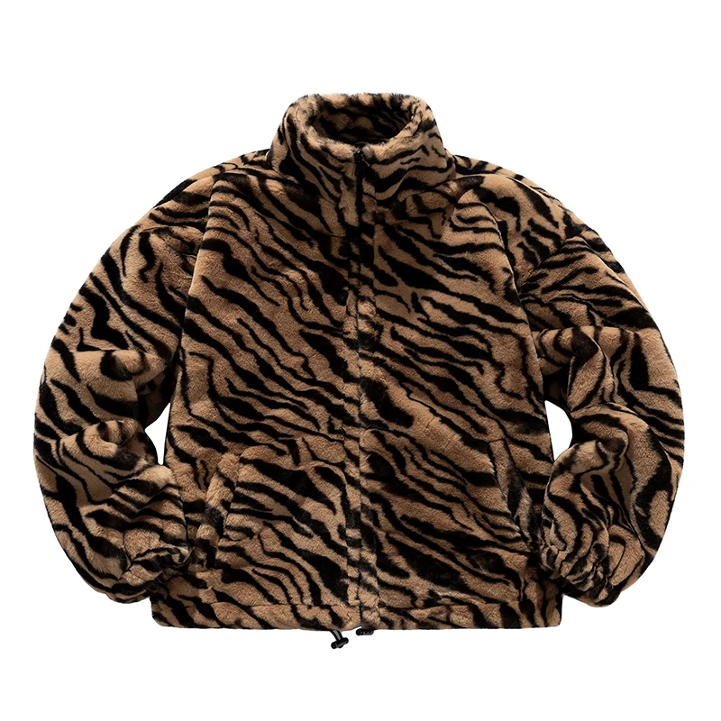 

Autumn and winter jackets men's fashion streetwear couples plus size thick warm cotton coat zebra pattern loose hip-hop jacket