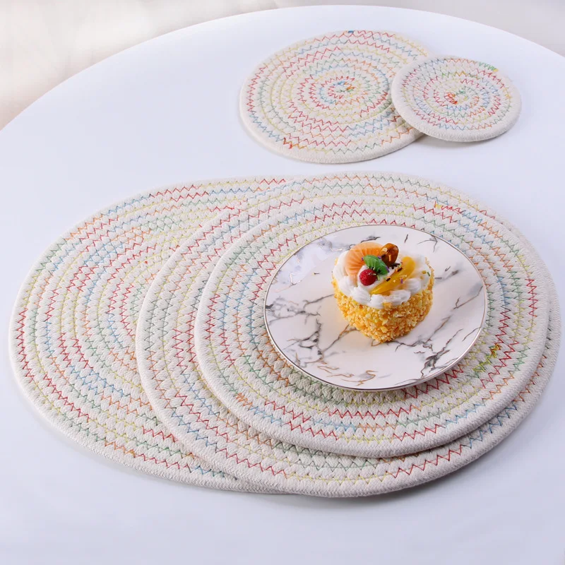 

100% Cotton Weave The Cup Mat INS Style Nordic Coaster Handwoven Heat Insulation Reusable Cup Pad Mat For Home Office Restaurant
