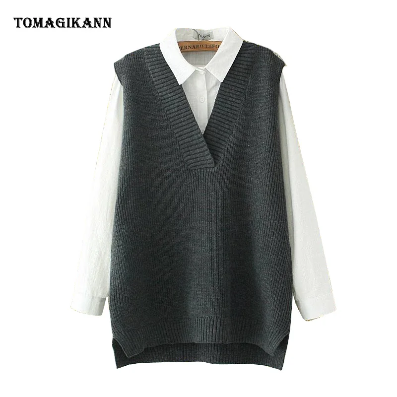 

V Neck Pullovers Elastic Women Sweater Spring Autumn Casual Plus Size Sleeveless V-Neck Knitted Vest