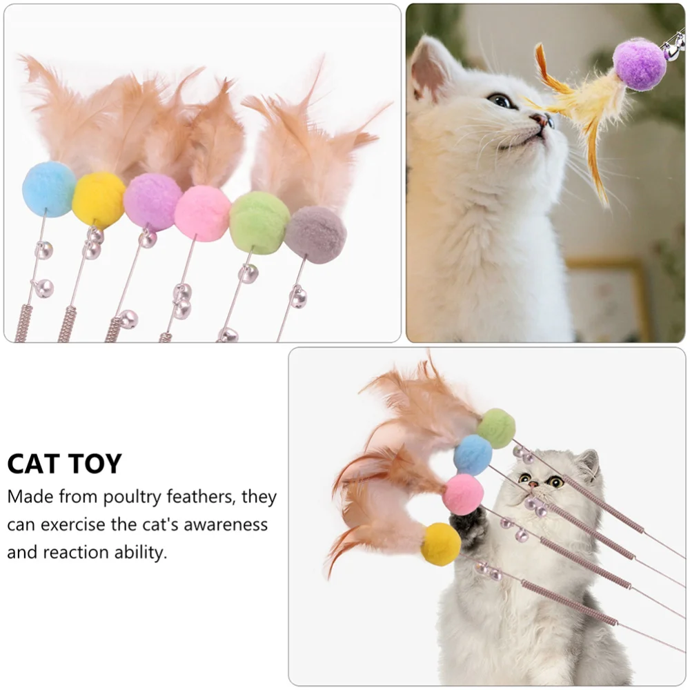 

1 Set 4 Pcs Cat Toys Cat Teaser Plush Feather Cat Wand Sticks (Random Color)
