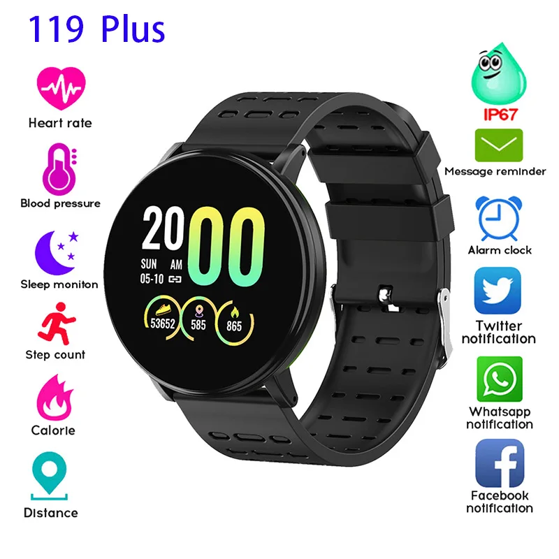 

Спортивные часы 119 Plus, умные часы, мужские часы, фитнес-трекер, умные часы, женские наручные часы, монитор сна, умный браслет, часы