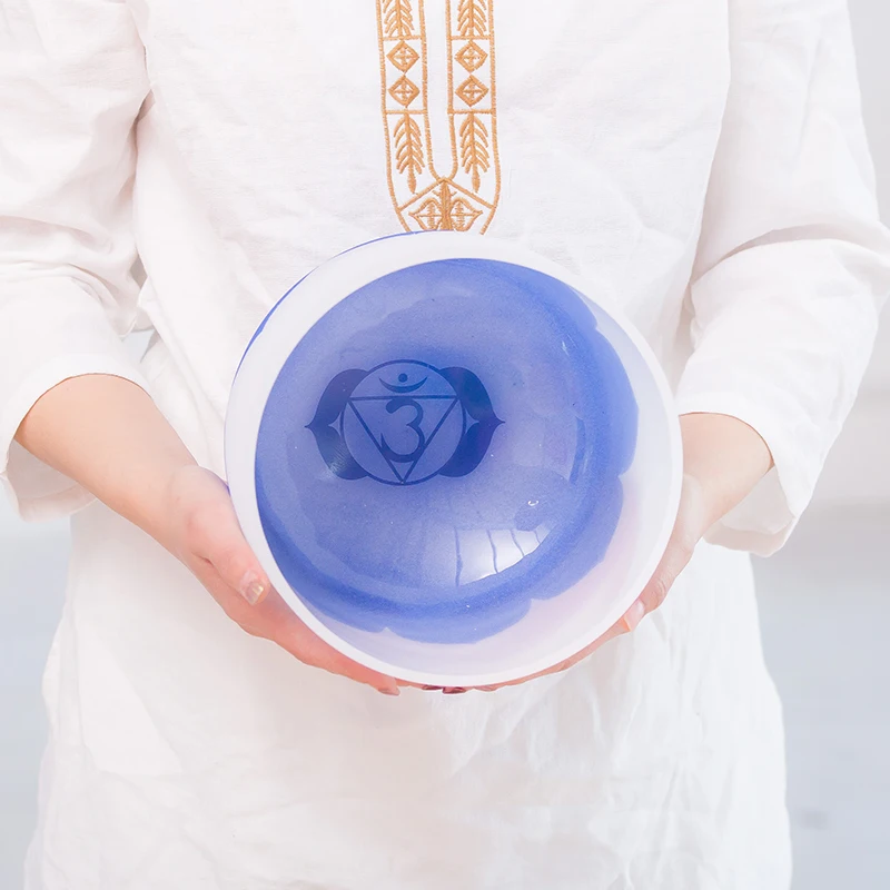 Поющая чакра 8 дюймов с тремя глазами индиго лотос кварцевый кристалл чаша | Спорт