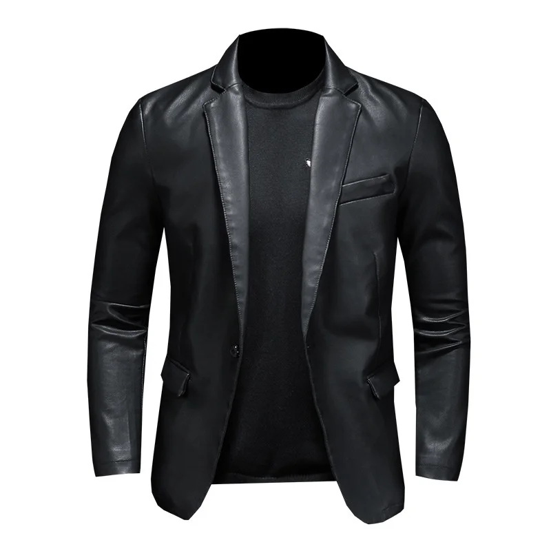 

Spring men's new Korean suit collar slim large PU leather jacket handsome single breasted business leisure