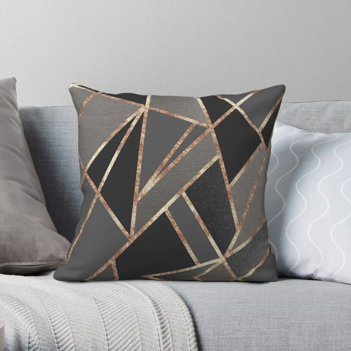 

Classic Silver Gray Charcoal Rose Gold Geo Square Pillowcase Polyester Linen Velvet Printed Zip Throw Pillow Case Cushion Cover