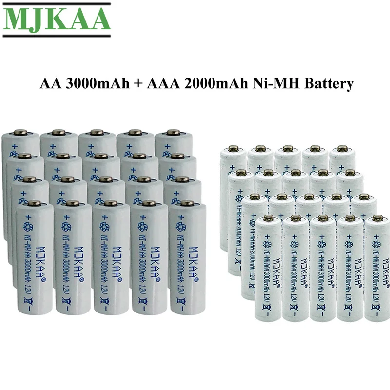 

MJKAA 20PCS AA 3000mAh + 20PCS AAA 2000mAh 1.2V Ni-MH Rechargeable Battery for Remote Control Pre-Charged