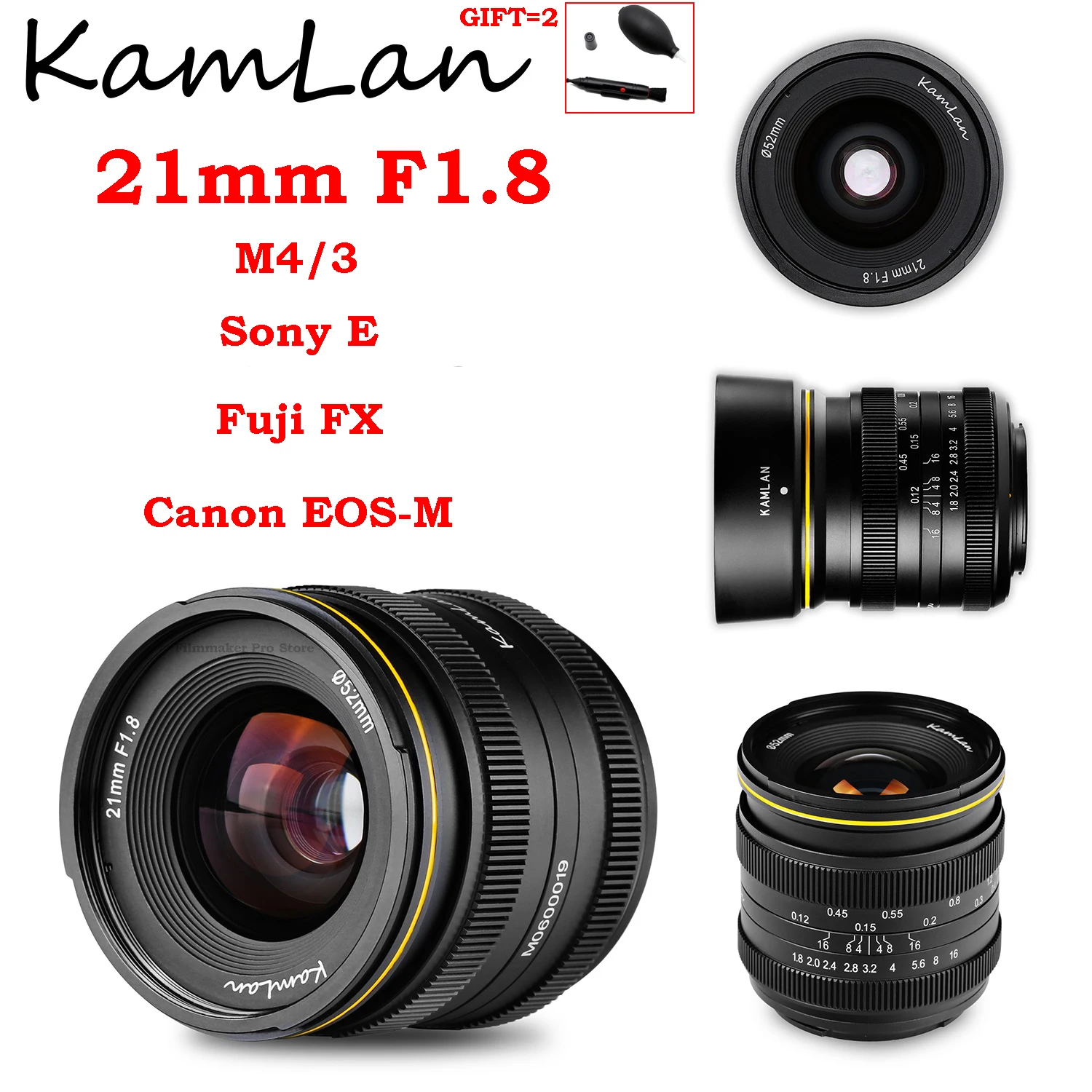 Объектив Kamlan 21 мм F1.8, водонепроницаемая беззеркальная камера MF, Ручная фиксация фокуса Prime для Canon EOS-M Sony E Fuji X FX M4/3 для M1 M2