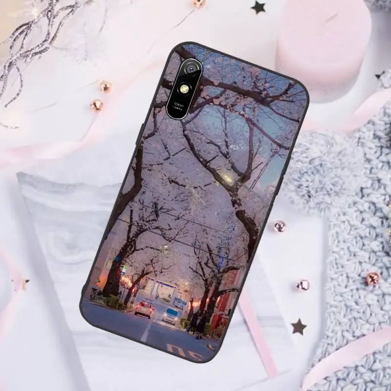 

Beautiful Japanese cherry blossom street view Phone Case For Xiaomi Mi Redmi Note 7 8 9 pro 8T 9T 9S 9A 10 Lite pro