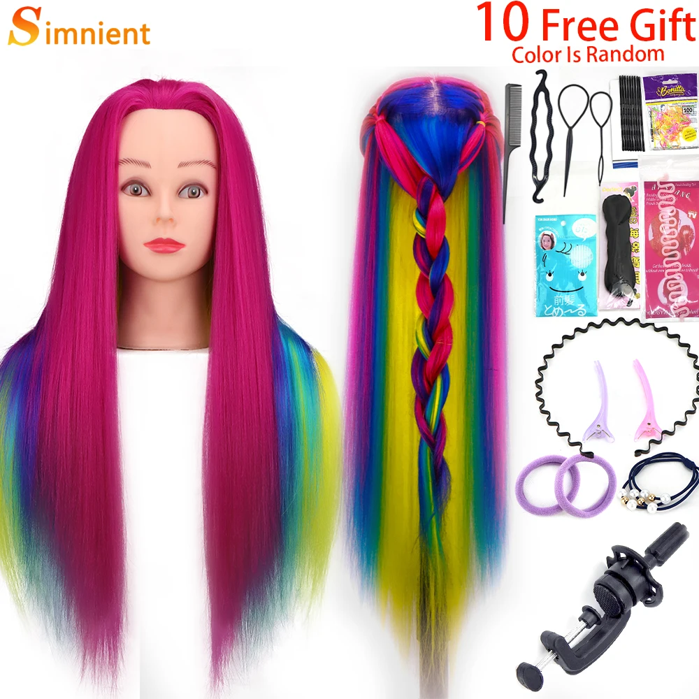 Simnient-Cabeza de maniquí para muñecas, pelo sintético colorido de 70cm, para peluquería,