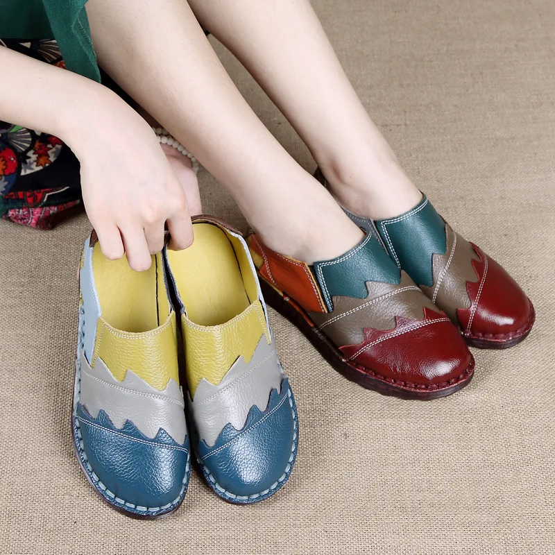 Лоферы женские из натуральной кожи повседневная обувь на плоской подошве