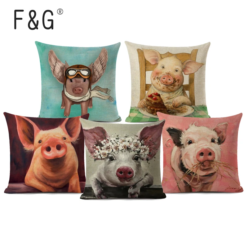 Льняной Чехол на подушку милый рисунок свиньи мультяшный домашний Диванный