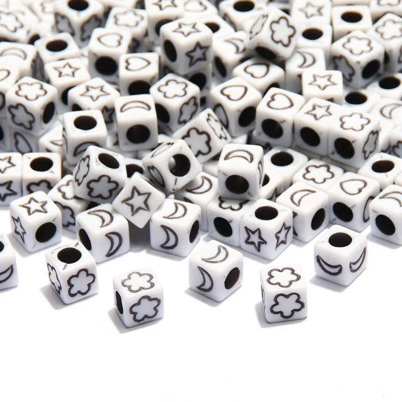 

Белый 6x6 мм квадратный акриловых разделительных бусин-букв в виде звезды/сердца», «Луна», бусины для изготовления ювелирных изделий Diy ожере...