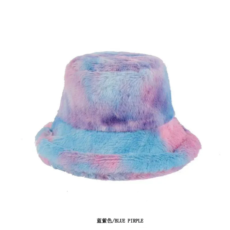 

Rabbit Fleece Tie-dye Fisherman Hat, Ladies Winter Warmth, Sunscreen Bucket Hat, Hunting And Fishing, Plush Fisherman Hat