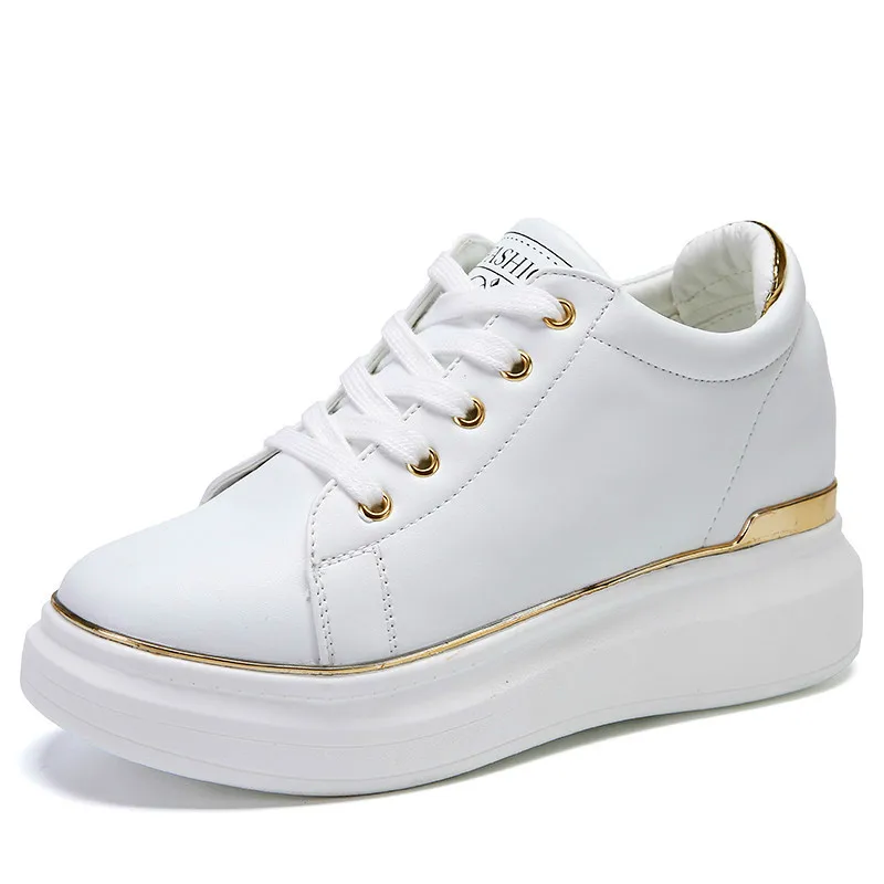 Женские кроссовки QWEDF со скрытым каблуком кожаные туфли на платформе обувь