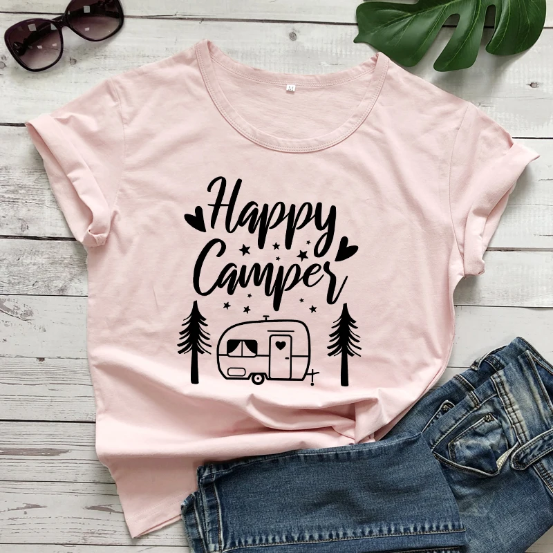 Забавный счастливый Турист Футболка Модный женский Графический Кемпинг