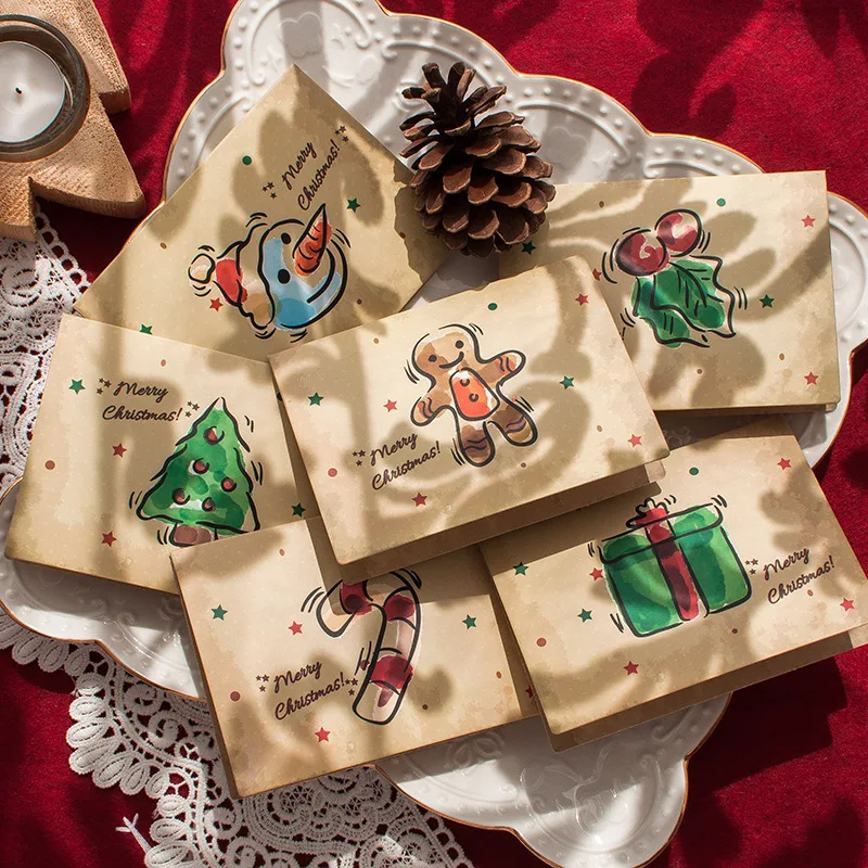 

Рождественская серия, набор поздравительных открыток, изысканный Рождественский подарок, открытка с сообщением, Набор Поздравительных Открыток из крафт-бумаги, пригласительные открытки