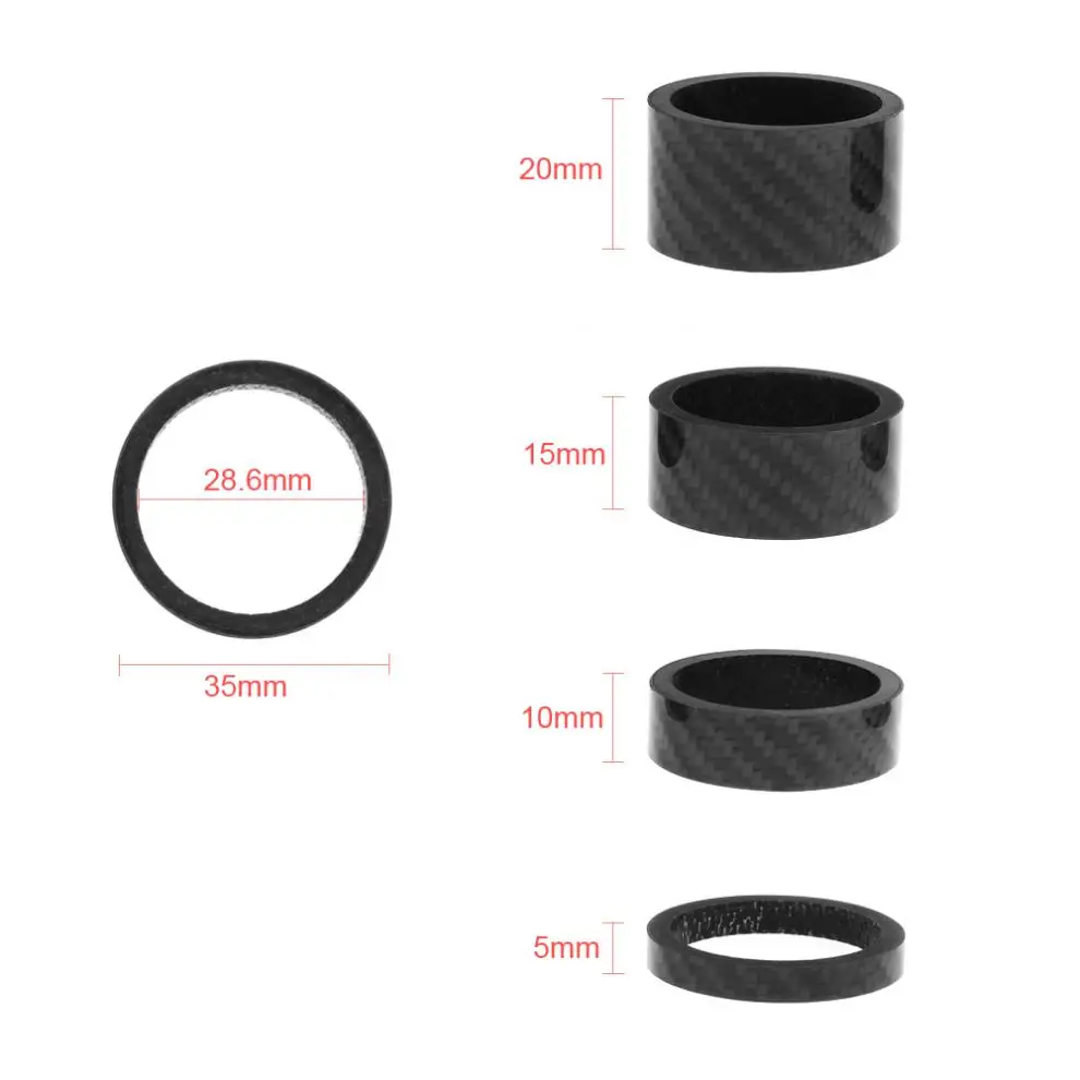 4pcs 1 1/8&quot 3K Glassy High Strength Durable Carbon Fiber Bike Fork Headset Spacer 5/10/15/20mm for Road / Mountain Bicycle | Спорт и