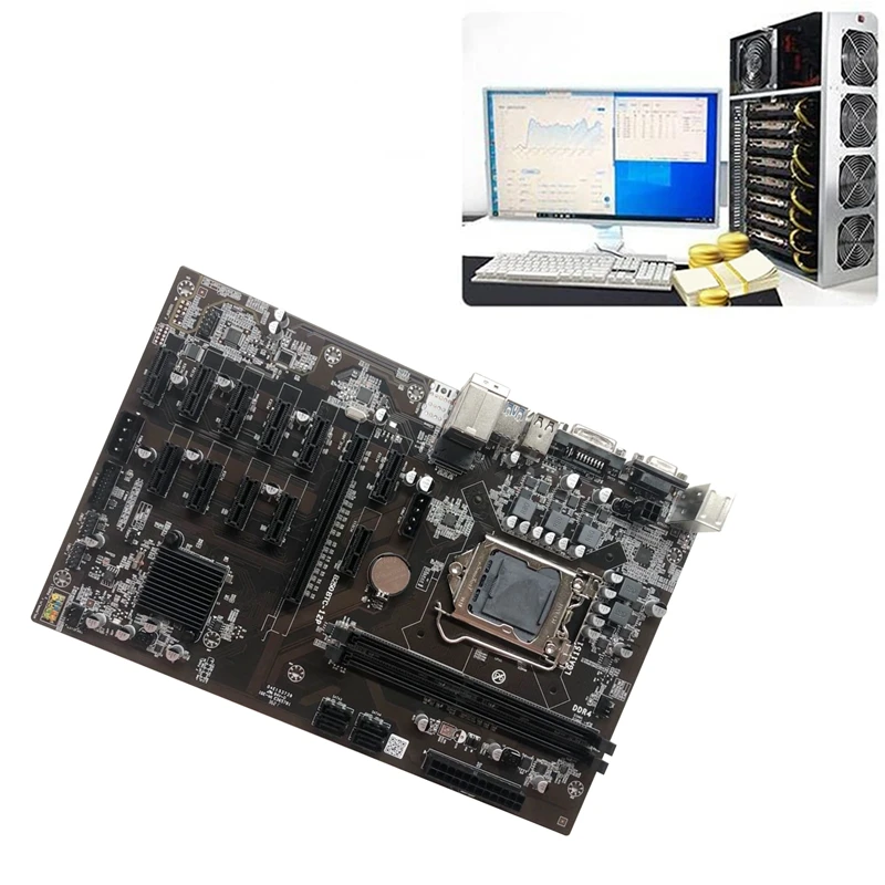 Материнская плата для майнинга BTC B250 с кабелем SATA разъем видеокарты LGA 1151 12xgraphics DDR4