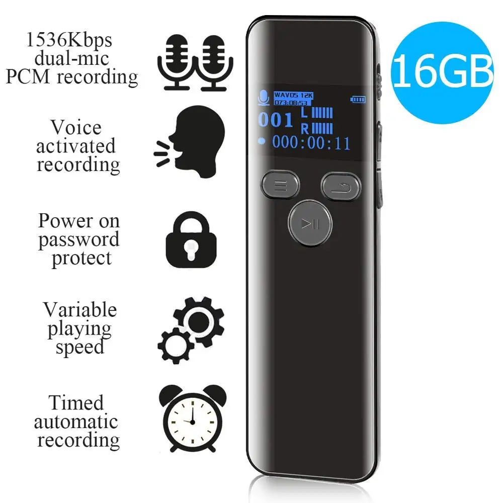 

MP3 Player Digital Voice Activated Recorder for Lectures Sound Audio Recording Dictaphone Playback Password Variable Speed V92