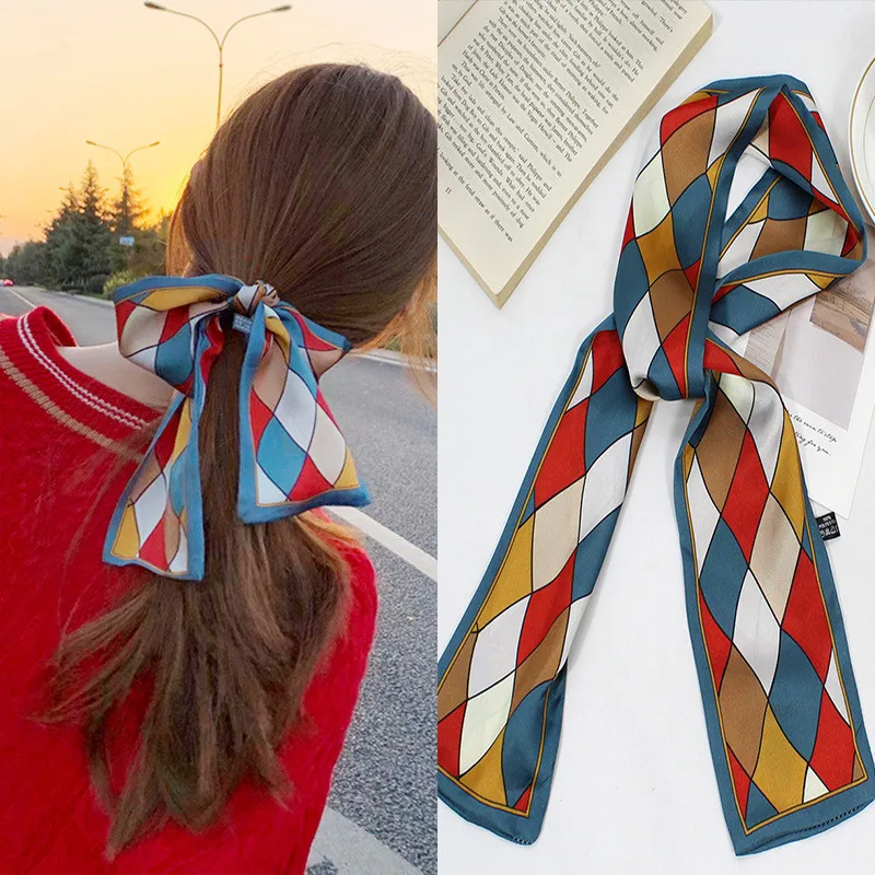 

Printing Chiffon Hair Ribbons Scarf For Women Korean Fashion Headband Ponytail Holder Girl Retro Hair Bands Hair Accessories