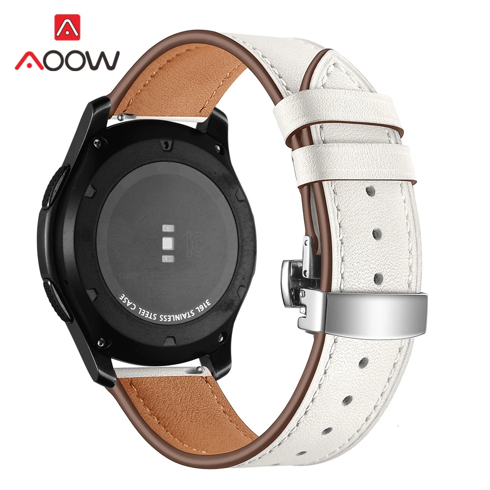 20 мм 22 мм ремешок из натуральной кожи для samsung Galaxy Watch Active 42 мм 46 мм Бабочка Пряжка браслет ремешок аксессуары