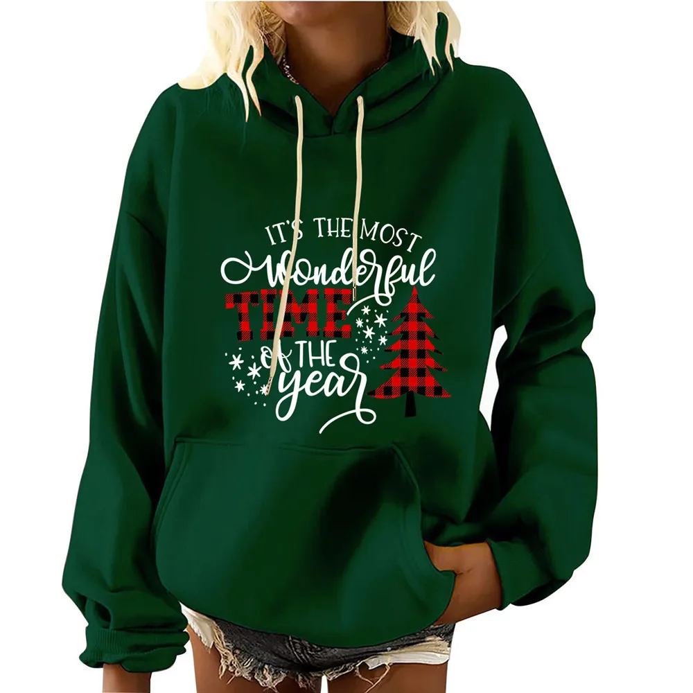 

Christmas Hooded Sweatshirt Womens Print Loose Tops Ladies Long Sleeve Pullover Hoodie Jumper