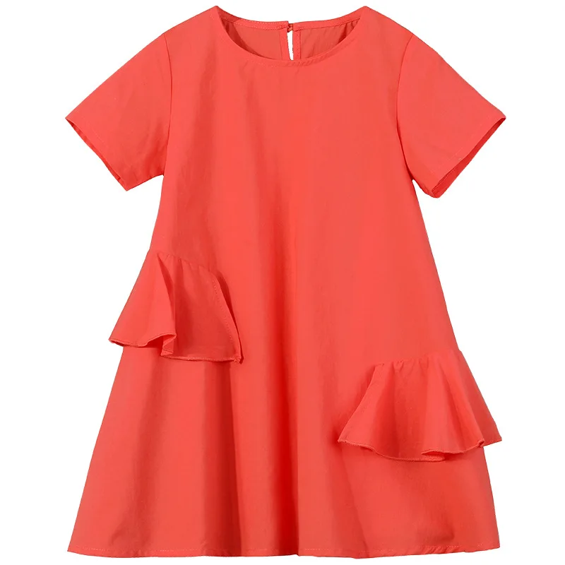 Платья для девочек-подростков свободные хлопковые короткие платья оранжевого
