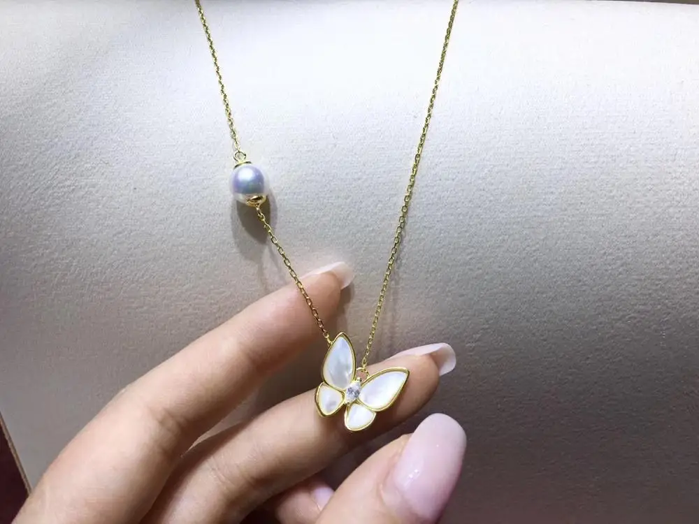 

Shell Butterfly 925 Sterling Silver Necklace Chain with Pendant Findings Base Jewelry Fittings for Pearls Corals Jades Stones