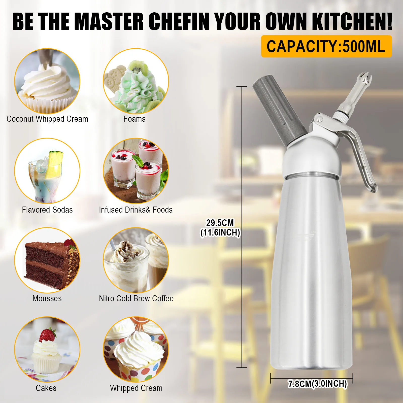 Профессиональный пистолет для вспенивания крема из нержавеющей стали/алюминия