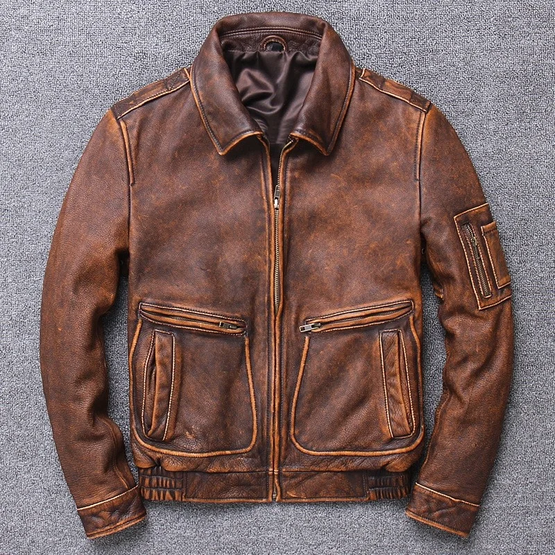 

Мужская винтажная мотоциклетная куртка, тонкая ветрозащитная куртка из натуральной коровьей кожи, бриджи 5xl