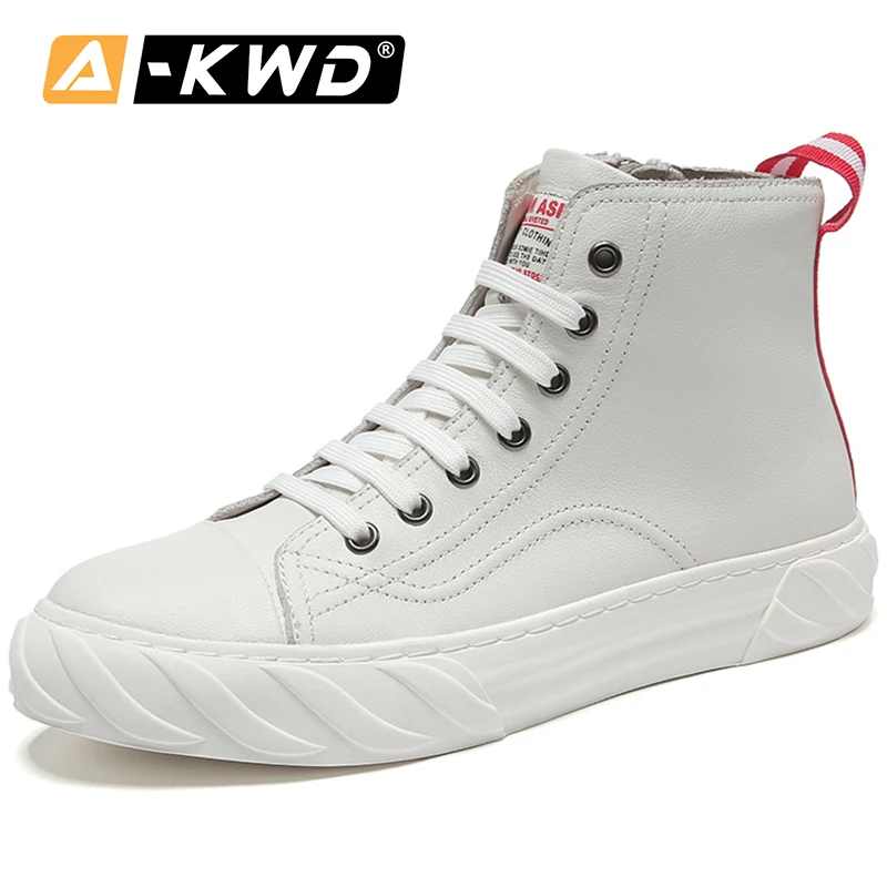 Fashion Shoes 2019 White Black Sneakers Men Chaussures Homme High Top Single Snekers Genuine Leather Lace-up Sneakers Mens Side Zippers Men Leather Shoes With Fur Casual Plus Size Shoes 38-45 Men Designer Sneakers